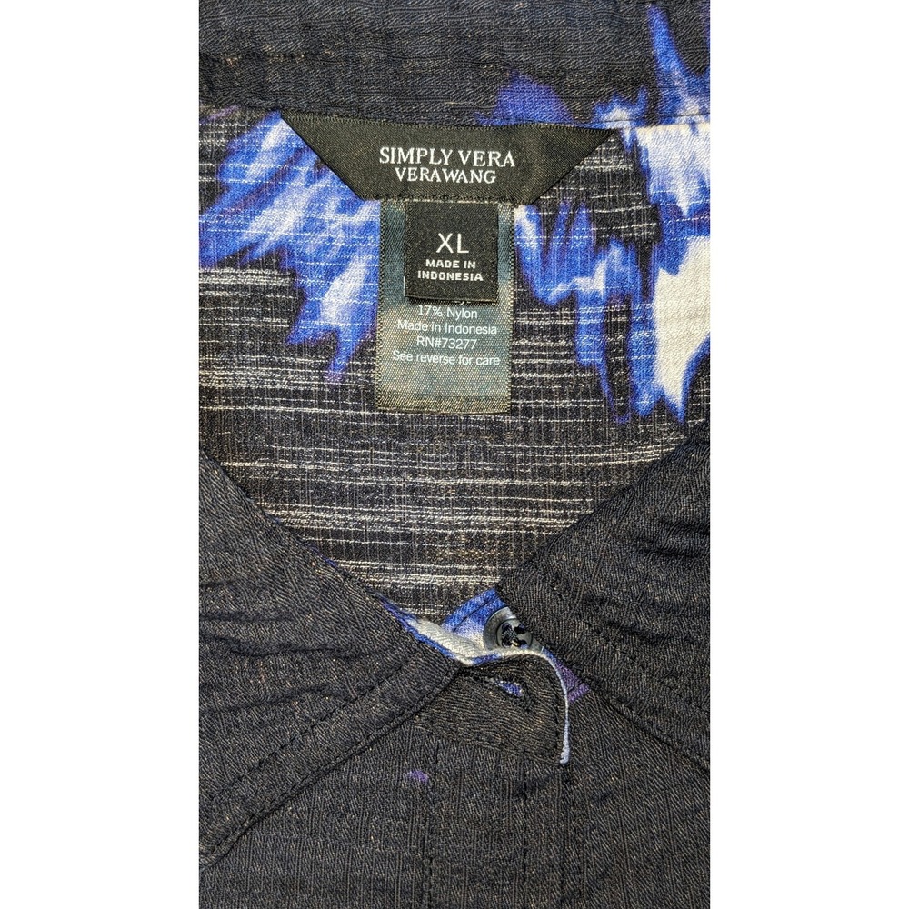 Simply Vera Wang XL women's black/blue floral print shirtdress side pockets - Picture 4 of 5